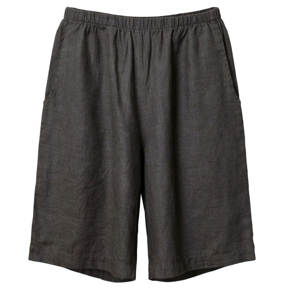 FLAX 100% Linen Shorts Women S Charcoal Grayish Brown Elastic Waist Pull On